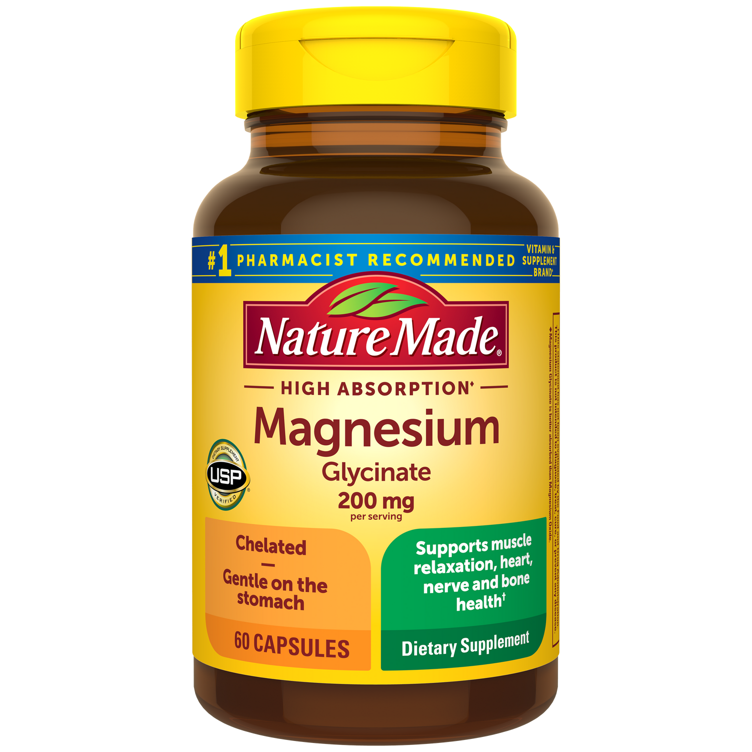 Nature Made High Absorption Magnesium Glycinate 200 mg, 60 capsules, official product image